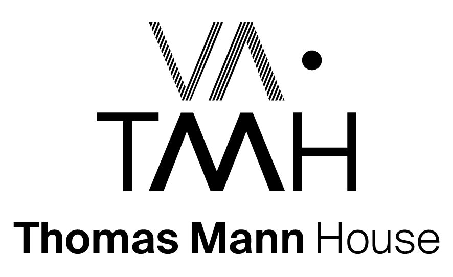 Logo featuring a stylized VA above TMH, with Thomas Mann House written below. The design, favored by literary festival sponsors, is in black text on a white background and boasts a modern, minimalist style.